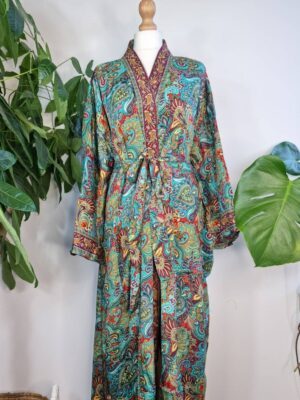 New Silk Sari Boho Kimono in mix shade Floral Print - Image 3