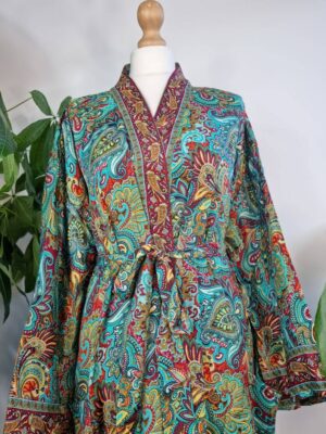 New Silk Sari Boho Kimono in mix shade Floral Print - Image 6