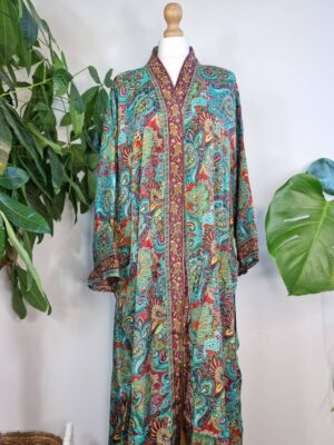 New Silk Sari Boho Kimono in mix shade Floral Print - Image 7
