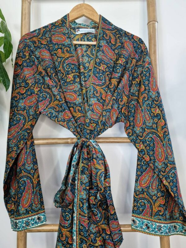 Men's Silk Boho Kimonos Man House Beach Artist Robe Multicolour Blue Paisley Orange Fire Tribal Nomad King | Gift Husband Lover Graduation