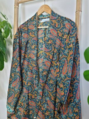 Men's Silk Boho Kimonos Man House Beach Artist Robe Multicolour Blue Paisley Orange Fire Tribal Nomad King | Gift Husband Lover Graduation - Image 3