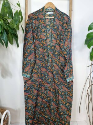 Men's Silk Boho Kimonos Man House Beach Artist Robe Multicolour Blue Paisley Orange Fire Tribal Nomad King | Gift Husband Lover Graduation - Image 4