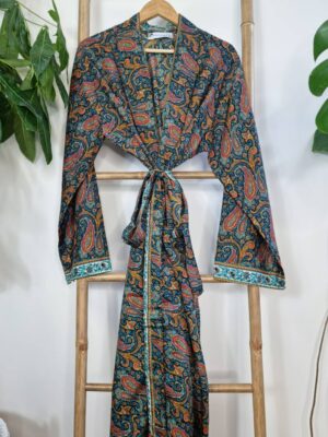 Men's Silk Boho Kimonos Man House Beach Artist Robe Multicolour Blue Paisley Orange Fire Tribal Nomad King | Gift Husband Lover Graduation - Image 5