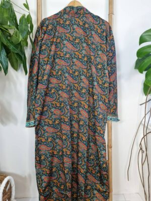 Men's Silk Boho Kimonos Man House Beach Artist Robe Multicolour Blue Paisley Orange Fire Tribal Nomad King | Gift Husband Lover Graduation - Image 6