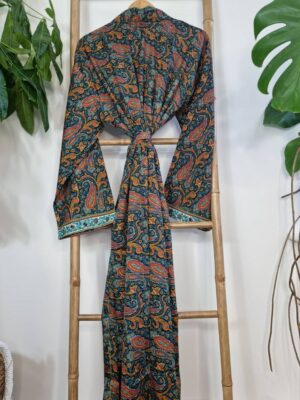 Men's Silk Boho Kimonos Man House Beach Artist Robe Multicolour Blue Paisley Orange Fire Tribal Nomad King | Gift Husband Lover Graduation - Image 7
