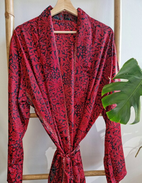 Men's Silk Boho Kimonos In Royal Red and Black
