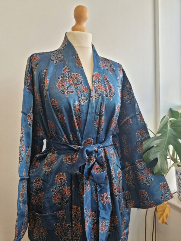Mashru Silk Kimono Ajrakh in purple and green