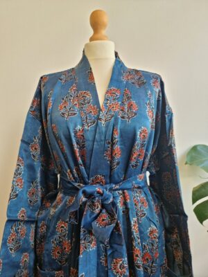 Mashru Silk Kimono Ajrakh in purple and green - Image 2