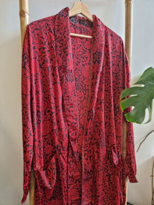 Men's Silk Boho Kimonos In Royal Red and Black - Image 3