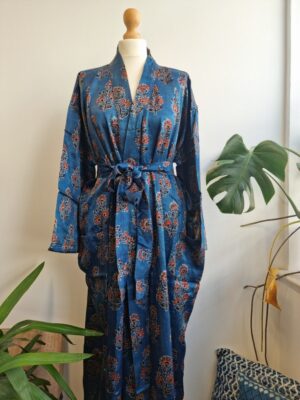 Mashru Silk Kimono Ajrakh in purple and green - Image 3