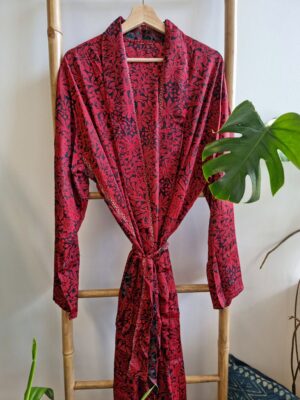 Men's Silk Boho Kimonos In Royal Red and Black - Image 4