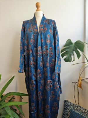 Mashru Silk Kimono Ajrakh in purple and green - Image 4