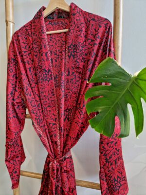Men's Silk Boho Kimonos In Royal Red and Black - Image 5