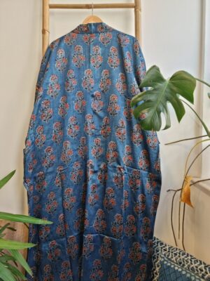 Mashru Silk Kimono Ajrakh in purple and green - Image 5