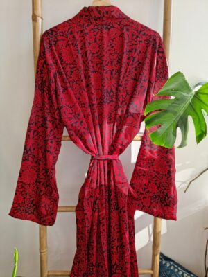 Men's Silk Boho Kimonos In Royal Red and Black - Image 6