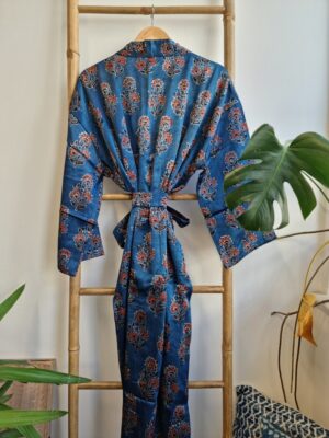 Mashru Silk Kimono Ajrakh in purple and green - Image 6