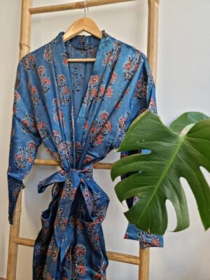 Mashru Silk Kimono Ajrakh in purple and green - Image 7