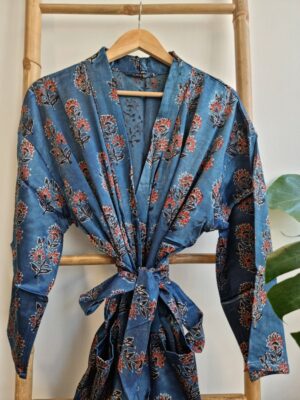 Mashru Silk Kimono Ajrakh in purple and green - Image 8