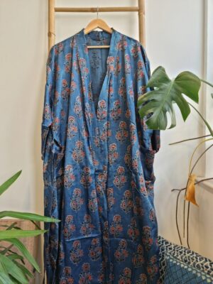 Mashru Silk Kimono Ajrakh in purple and green - Image 9