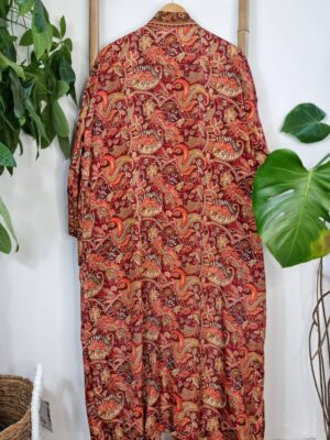 New Silk Sari Boho Kimono Regal House Robe Luxury Lounge Flowy Night Gown | Regal Red Passion Orange Paisley | Floral Romance Duster Coverup - Image 6