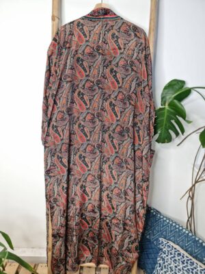 New Silk Sari Boho Kimono Regal House Robe Luxury Lounge Flowy Gown Black Red Orange Blue Paisley Romance Floral Duster Beach Coverup - Image 7