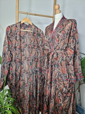 New Silk Sari Boho Kimono Regal House Robe Luxury Lounge Flowy Gown Black Red Orange Blue Paisley Romance Floral Duster Beach Coverup - Image 8