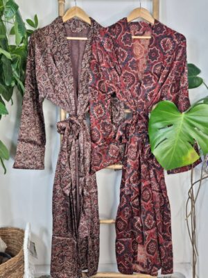 Mughal style Silk Mashru Ajrakh kimono in geometric print - Image 2