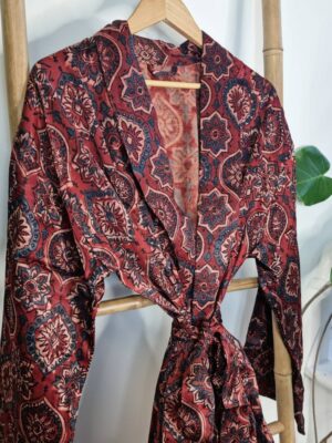 Mughal style Silk Mashru Ajrakh kimono in geometric print - Image 6