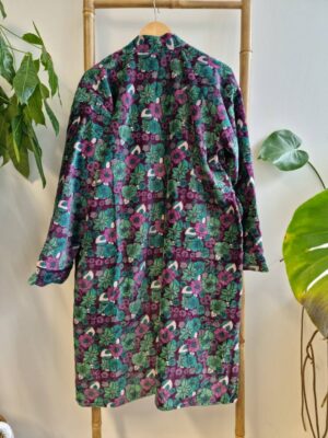 Velvet Unisex Kimono Jacket Reversible in Purple Deep Green Floral - Image 2
