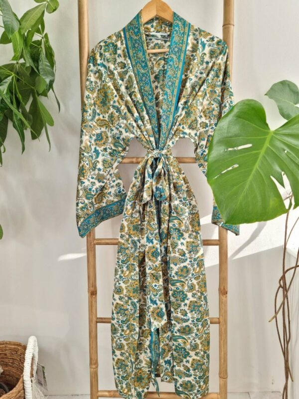 Men's Silk Kimonos In White Turquoise Beige