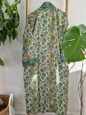 Men's Silk Kimonos In White Turquoise Beige - Image 5