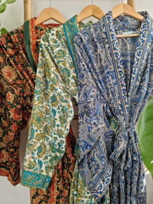 Men's Silk Kimonos In White Turquoise Beige - Image 7