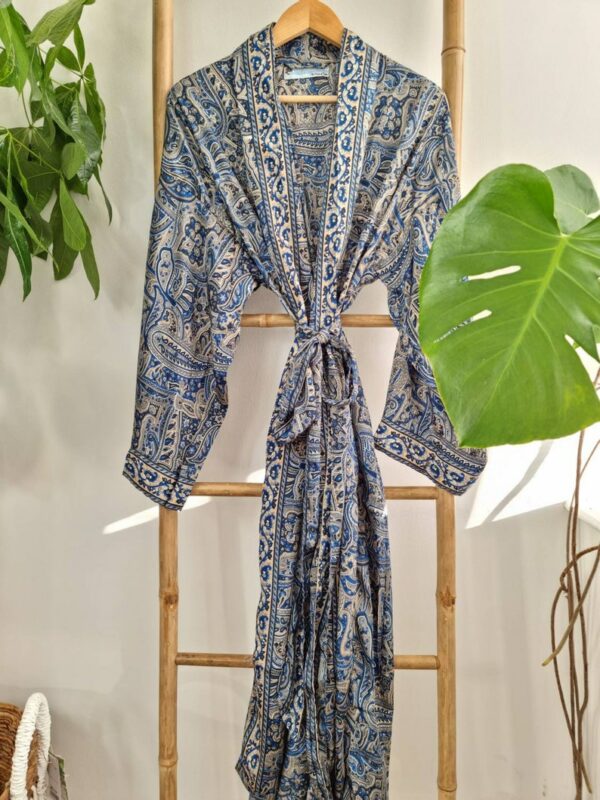 Men's Silk Boho Kimonos In Persian Blue Hues