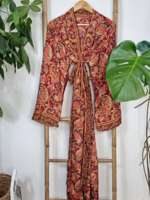 Men's Silk Boho Kimonos In Red Beige Peach shade - Image 2
