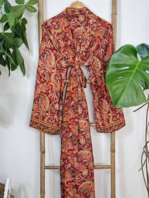 Men's Silk Boho Kimonos In Red Beige Peach shade - Image 5
