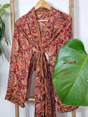 Men's Silk Boho Kimonos In Red Beige Peach shade - Image 6
