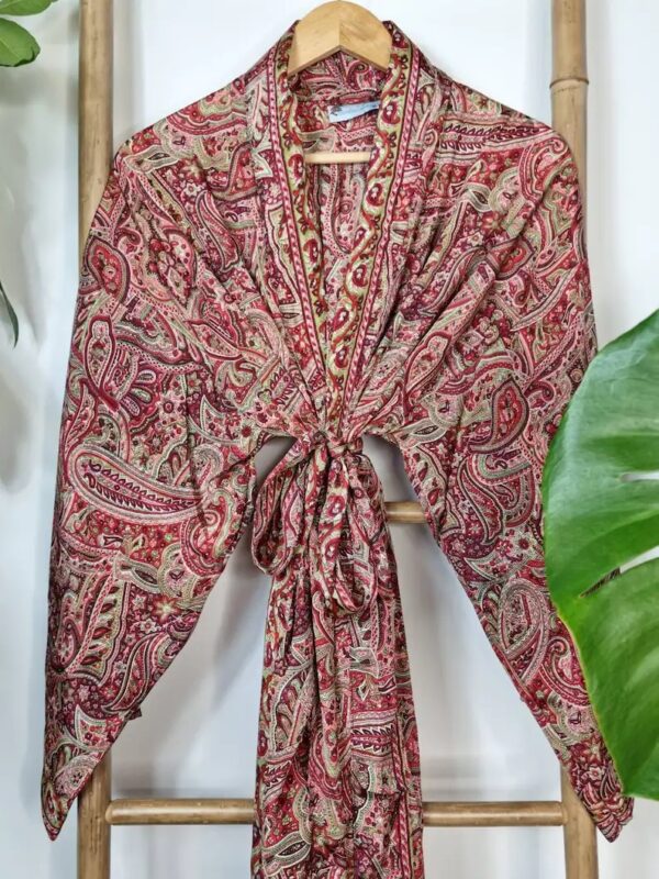 Mughal Vibes Men's Silk Kimonos In Red White Green