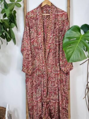 Mughal Vibes Men's Silk Kimonos In Red White Green - Image 2