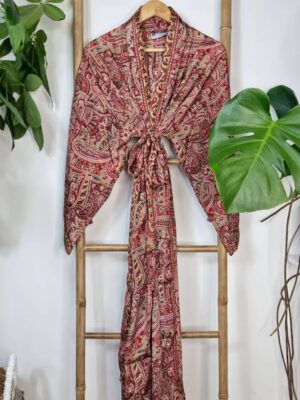Mughal Vibes Men's Silk Kimonos In Red White Green - Image 3