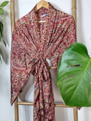 Mughal Vibes Men's Silk Kimonos In Red White Green - Image 4