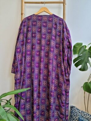 Men's Reversible Silk Kimonos In Purple Orange Ikat Floral Geometric print - Image 5