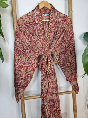 Mughal Vibes Men's Silk Kimonos In Red White Green - Image 5