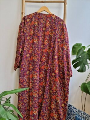 Men's Reversible Silk Kimonos In Purple Orange Ikat Floral Geometric print - Image 6