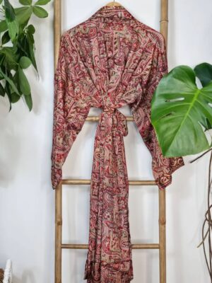Mughal Vibes Men's Silk Kimonos In Red White Green - Image 6