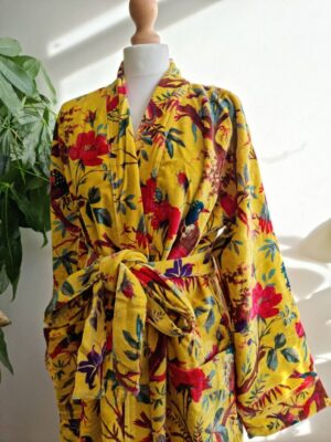 Velvet House Unisex Kimono Jacket Reversible in yellow Punch - Image 4