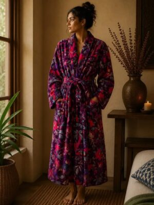 Velvet Unisex Kimono in rich exotic purple