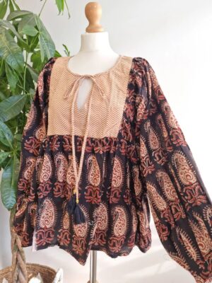 Pure Cotton Earthy Floral Bohemian Blouse - Image 4