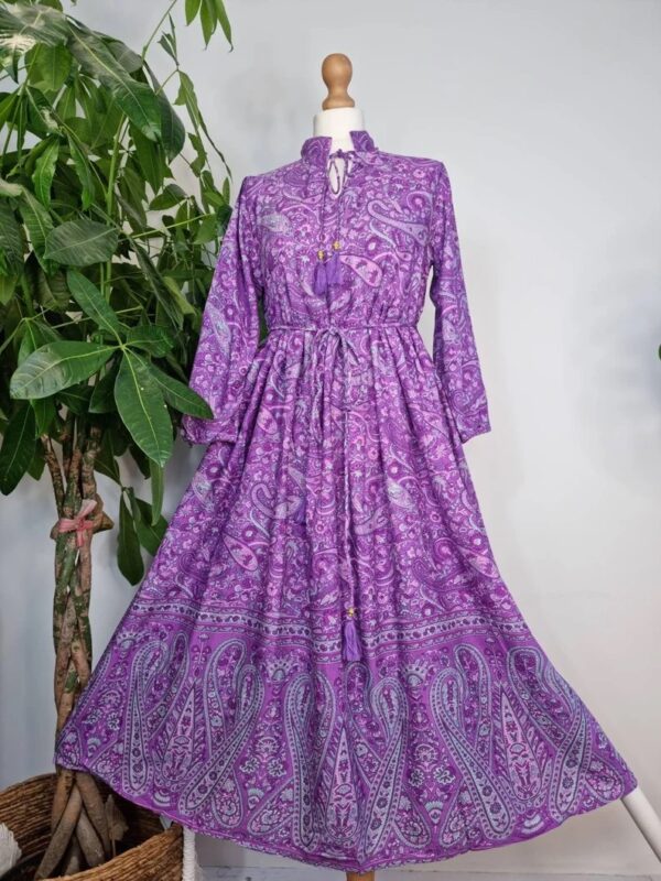 Midi Paisley Floral Dress  In Ripe Lavender Purple