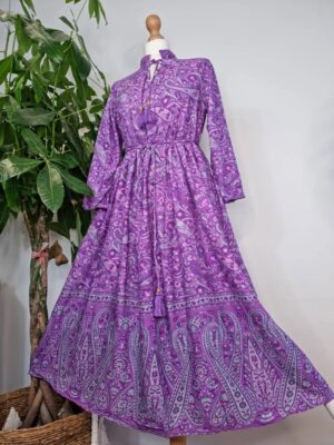 Midi Paisley Floral Dress  In Ripe Lavender Purple - Image 3