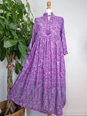 Midi Paisley Floral Dress  In Ripe Lavender Purple - Image 4